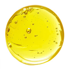 Serum-gel toner drop. Transparent liquid texture for skin care. Cosmetic product sample isolated on white background. Texture of glycerin gel. Liquid moisturizing gel with bubbles macro.