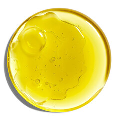 Serum-gel toner drop. Transparent liquid texture for skin care. Cosmetic product sample isolated on white background. Texture of glycerin gel. Liquid moisturizing gel with bubbles macro.