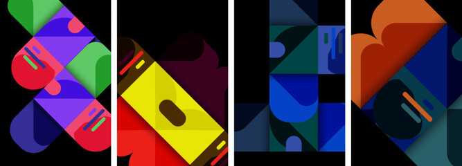 Geometric colorful poster backgrounds with squares and circles