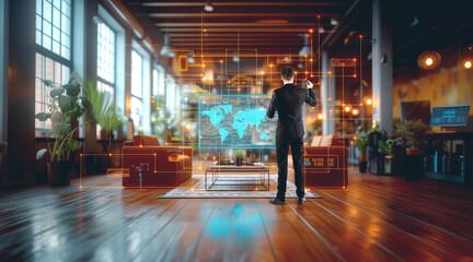 Businessman working with global business data. Ai generative illustration