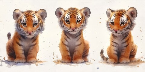 Cute tiger watercolor painting with background