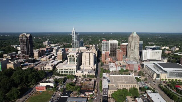 Aerial View Orbiting Raleigh North Carolina Skyline