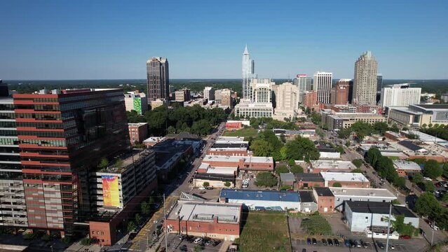 Aerial View Rising Up Raleigh North Carolina Skyline
