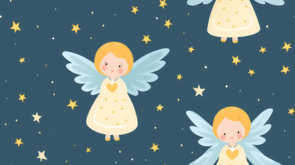 cute angel, seamless pattern