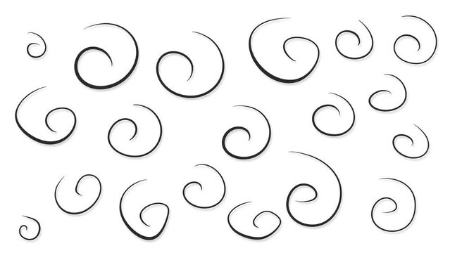 Small and large vortices or spirals form a sliceshow or animation. The art is useful in creating weather information or as a background on any topic.