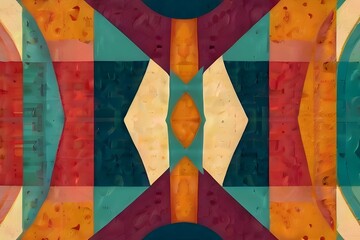 Abstract Geometric Pattern Artwork. Retro colors vintage background. Generative AI