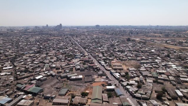 Aerial Forward Over Poor African Urban Sprawl