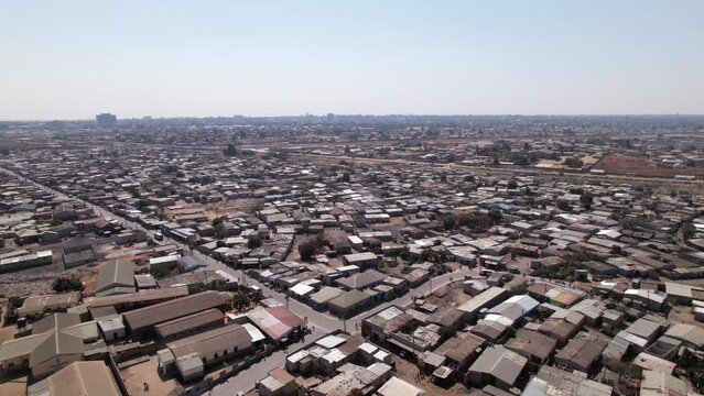 Aerial Rise Over Poor African Urban Sprawl