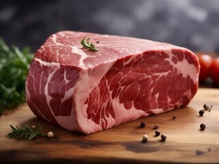 Raw marbled beef meat on wooden board