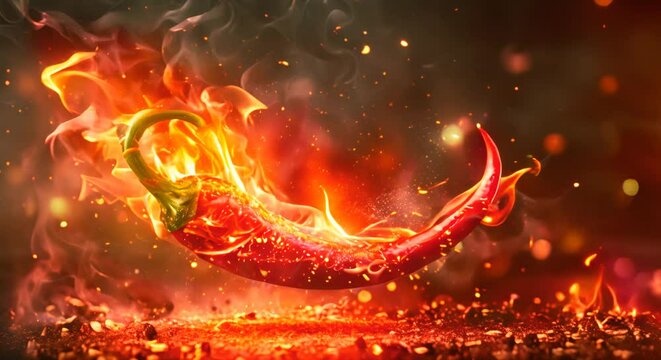 Fiery phoenix rising from a chili pepper
