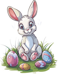 Easter bunny with eggs isolated on transparent background. PNG