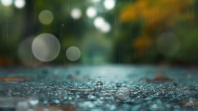 beautiful out of focus rain drop and bokeh on a road. seamless looping overlay 4k virtual video animation background