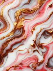 marble abstract background texture with metallic waves, pink, red, white and golden pattern, artistic wall art and wallpaper