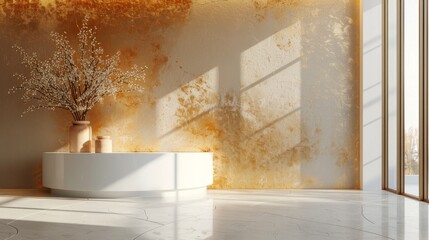 White wooden cabinet in modern empty room with decoration vase