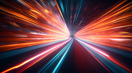 Car lights leave traces in tunnel, concept of speed and movement