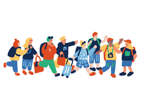 インバウンドや旅行をイメージする人々のシンプルでフラットなイラストセット
