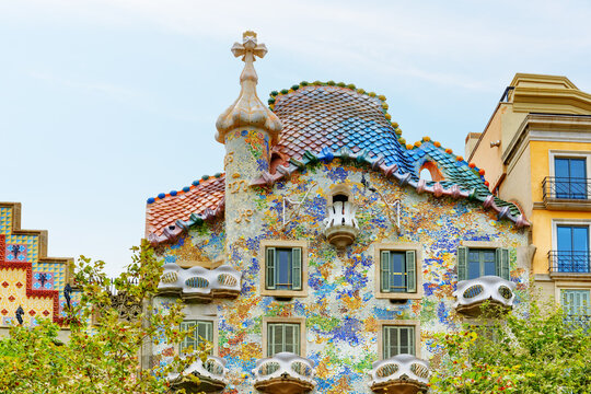 Colorful view of Casa Batllo in Barcelona, Spain