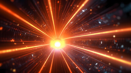 Naklejka premium Car lights leave traces in tunnel, concept of speed and movement