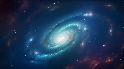 Obraz premium Holographic quantum vortex, shimmering particles spiraling through three-dimensional blue space