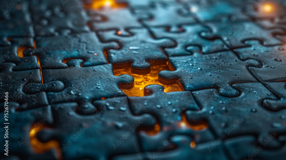 Poster an abstract puzzle with each piece representing a different aspect of corporate finance such as budg