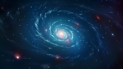 Fototapeta premium Holographic quantum vortex, shimmering particles spiraling through three-dimensional blue space