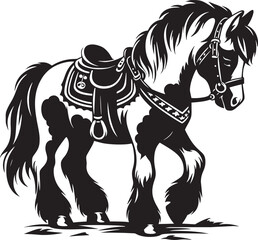 Adorable Horse with Saddlebags in Black and White Vector Art