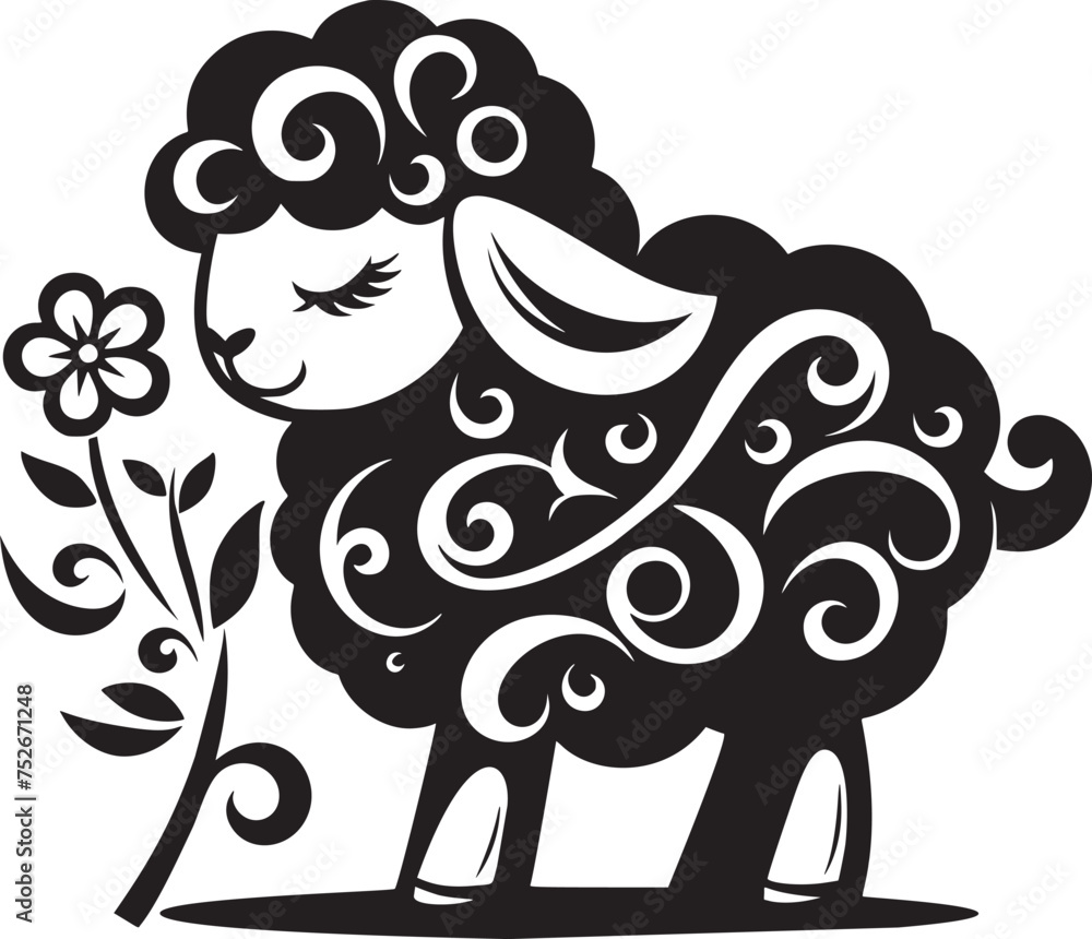 Wall mural sheep admiring a flower