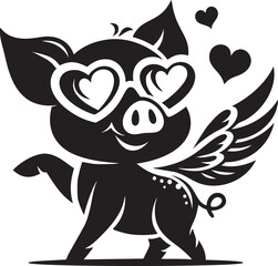 Stylish Pig Wearing Heart Sunglasses