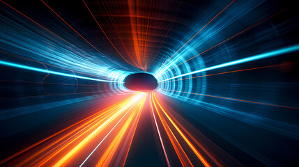 Fototapeta na wymiar High-speed tunnel with dynamic light trails