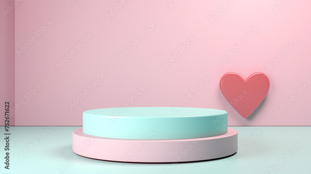 Poster 3d father's day background products minimal scene with heart shape and empty podium.
