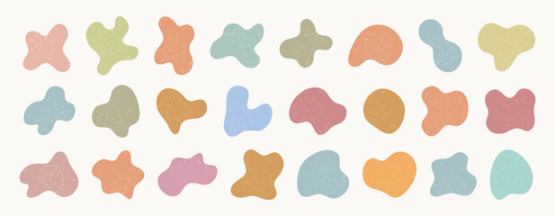 Wavy blobs. Set of abstract colored organic shaped blobs. Collection of silhouette liquid shapes. Blotches irregular form with texture vector illustration. Organic amoeba blobs shapes.