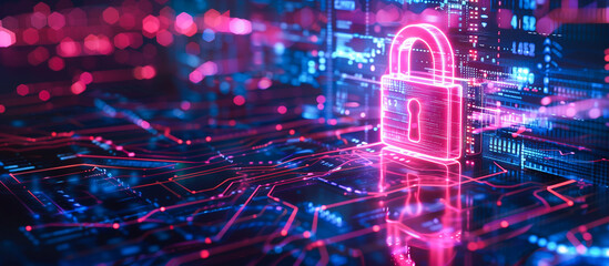 cyber security and privacy data network protection concept. Digital padlock on abstract technology background