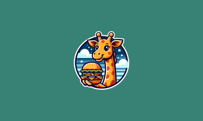 giraffe eat burger vector illustration flat design