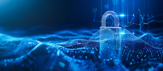 cyber security and privacy data network protection concept. Digital padlock on abstract technology background