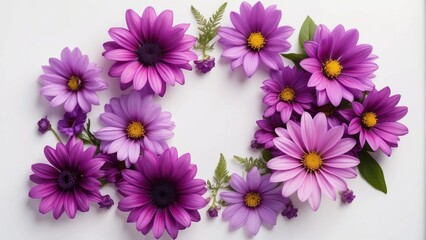 purple flowers and space for text on white background