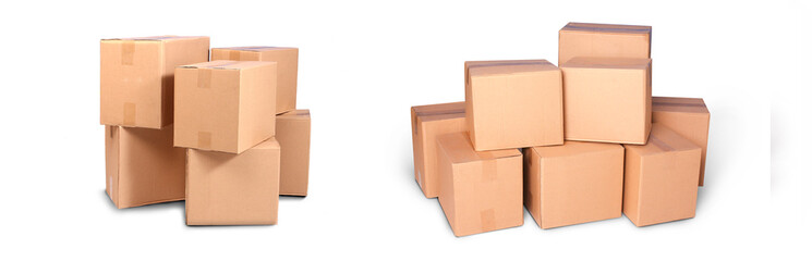 cardboard pile or piles box or stack carton  isolated on white background. Online marketing...