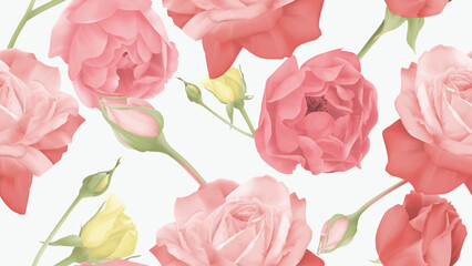 Floral seamless pattern, pink and red roses on light grey background - 752673813