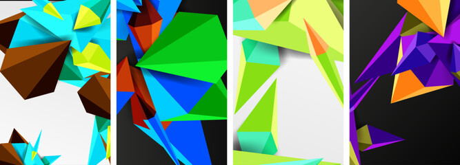 Triangle abstract concepts poster set with geometric minimal designs