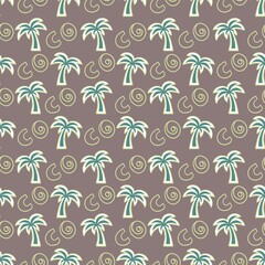 Cartoon pattern coconut water background decorated in coconut palms and coconut trees arranged in alternating rows summer fashion colorful vintage beautiful seamless hand drawn.