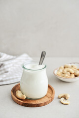 Cashew sour cream in glass jar