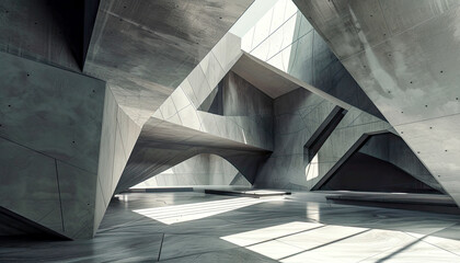 Obraz premium Zenith of Modernity: A Geometric Oasis Bathed in Sunlight