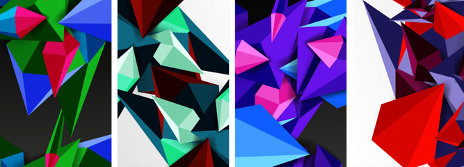 Set of triangle geometric low poly 3d shapes posters