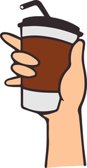 Vector illustration of hands holding coffee cup, to go, take away, flat color isolated elements.
