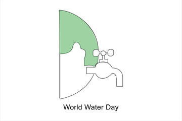 Continuous one line drawing of earth water. World water day concept isolated.outline vector art illustration.