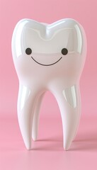 3d cute cartoon tooth character isolated on pastel color background with copy space for text