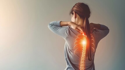 Young woman with severe backache seeking relief and comfort from intense pain in a tranquil setting.