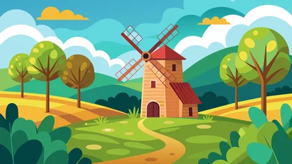 landscape with house and windmill © Fatoniyah