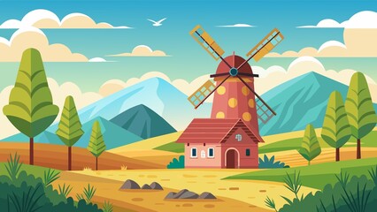 landscape with windmill
