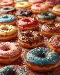 Delicious frosted doughnuts with colorful sprinkles and chocolate, perfect for sweet cravings and bakery menu highlights