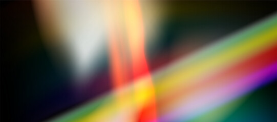 Damaged photo film texture effect, blurred rainbow Iridescent gradient on black background. Vector abstract illustration.